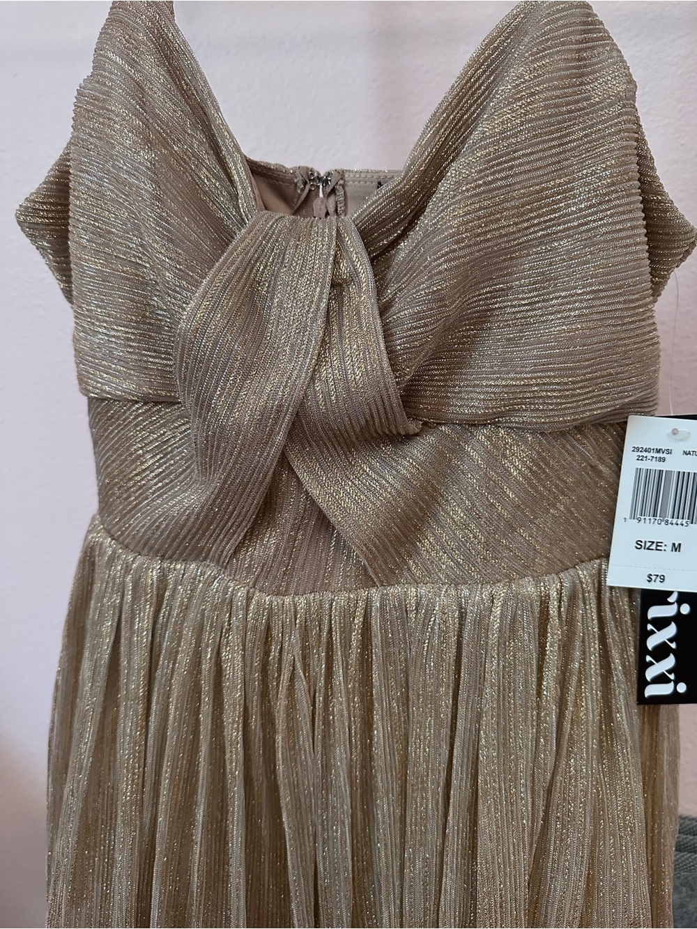 Trixxi Metallic Gold Knot-Front Mini Dress